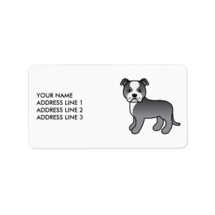 Etiqueta Texto E Cão De Cartoon De Escada Azul E Branco