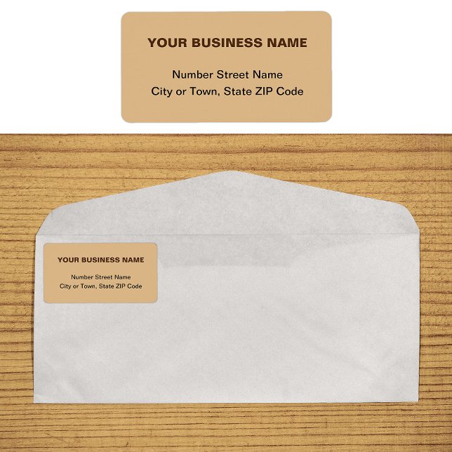 Etiqueta Texto sem formatação Rótulo de Endereço Comercial  (Plain text light brown business address label on envelope)