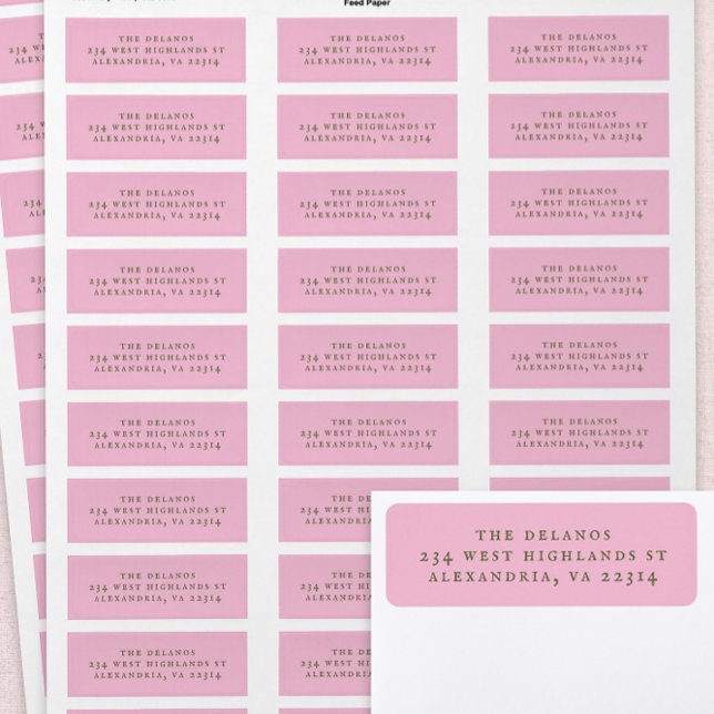 Etiqueta Texto Serifado Antigo Simples Rosa e Verde (pink address labels)