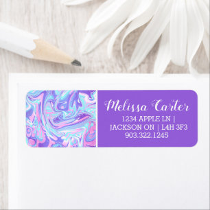 Etiqueta Textura Líquida do Mármaco Azul e Roxo