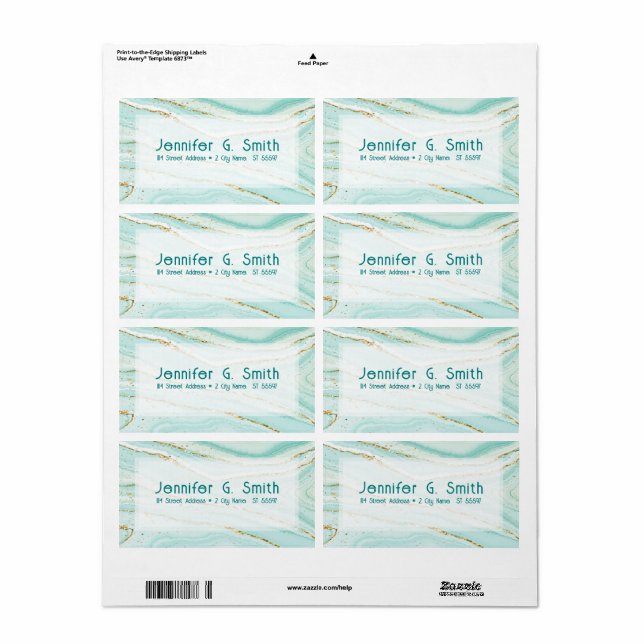 Etiqueta Textura verde de mármore líquido pastel (Toda a folha)