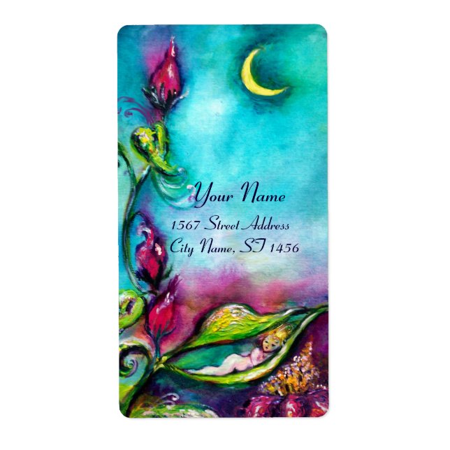 ETIQUETA THUMBELINA DORMINDO ENTRE FOLHAS DE ROSA (Frente)