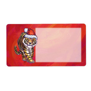 Etiqueta Tigre Natal em Vermelho