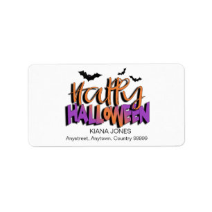 Etiqueta Tipografia Feliz Halloween c/ Morcegos Laranja ID6