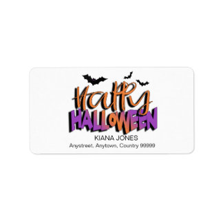 Etiqueta Tipografia Feliz Halloween c/ Morcegos Laranja ID6