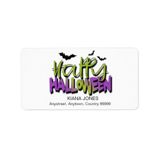 Etiqueta Tipografia Feliz Halloween c/ Morcegos Verde ID685