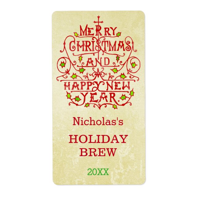 Etiqueta Tipografia Vintage de Natal de Ano Novo Personaliz (Frente)