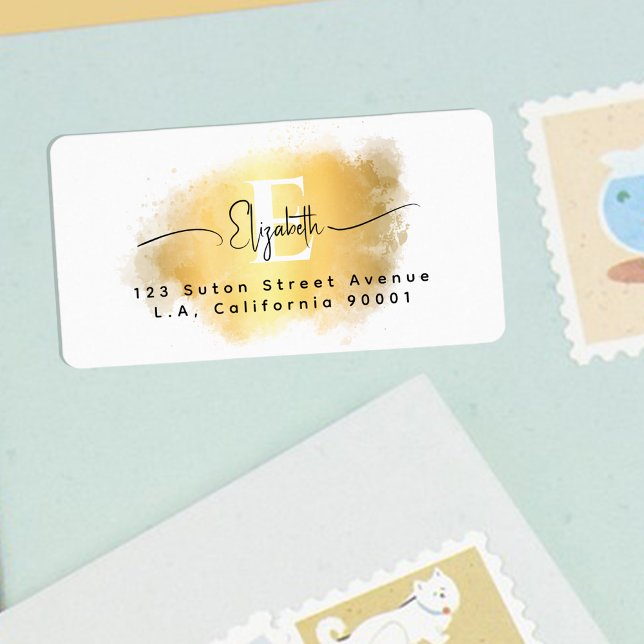 Etiqueta Traço branco Dourado Monograma branco com Traço de (Criador carregado)