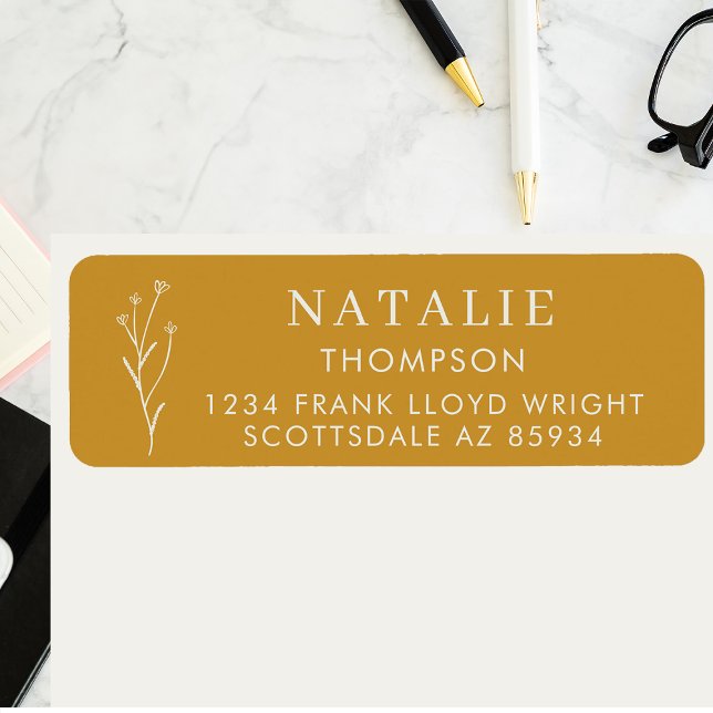 Etiqueta Trendy Boho Chic Mustard - Endereço de devolução a (Criador carregado)