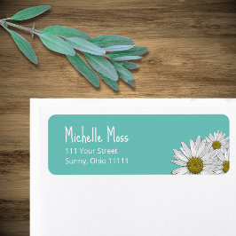 Etiqueta Trendy Daisies Boho Teal Green Address