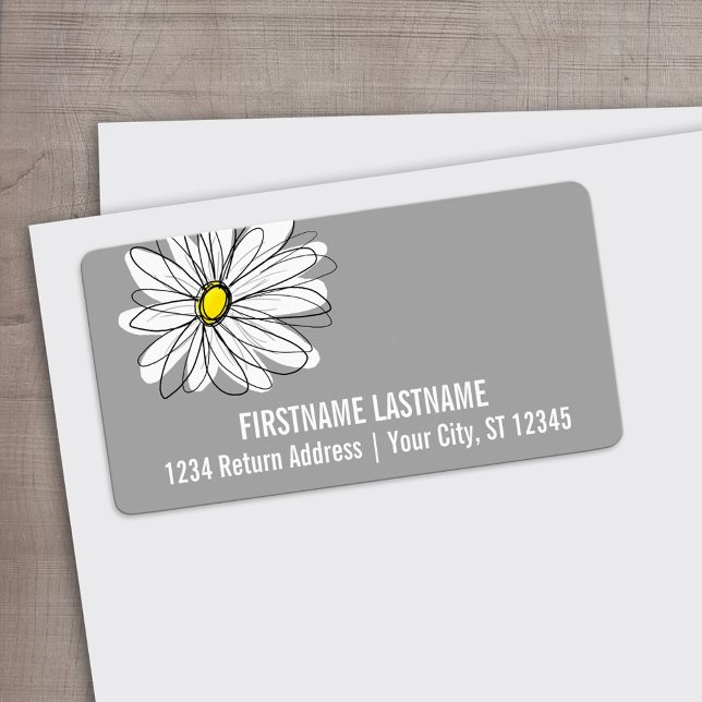 Etiqueta Trendy Daisy com cinza e amarelo (Custom Address Label)