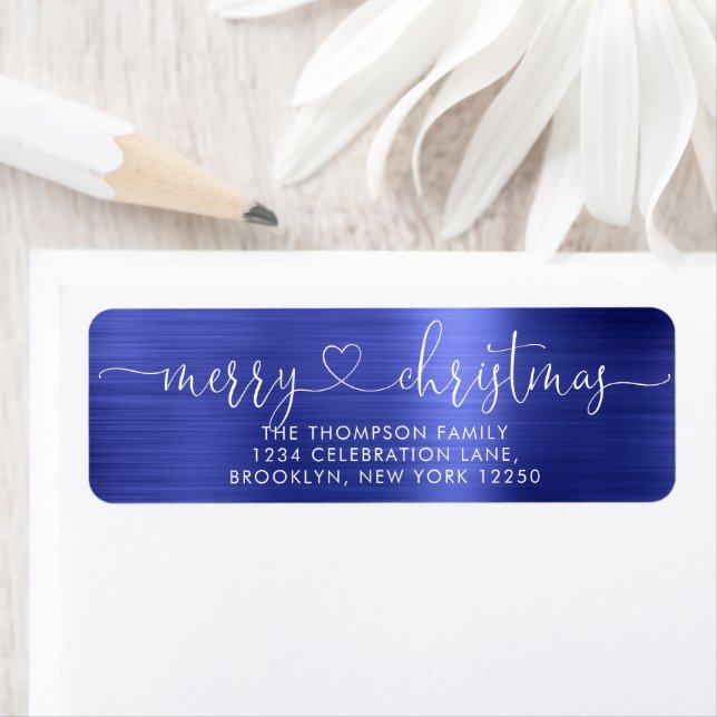 Etiqueta Trendy Felry Christmas Heart Script Metallic Blue (Insitu)