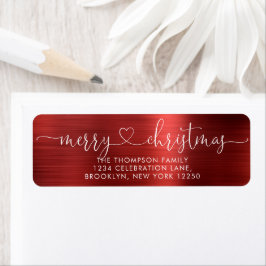 Etiqueta Trendy Felry Christmas Heart Script Metallic Red