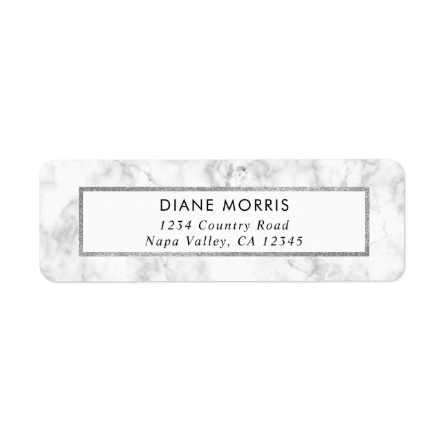 Etiqueta Trendy Marble Silver Glitter Frame Endereço de Ret (Frente)