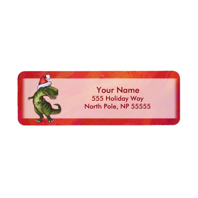 Etiqueta TRex Dino em Santa Hat em Vermelho (Frente)