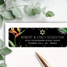 Etiqueta Tropical Bat Mitzvah Preto Dourado Aquarela Endere