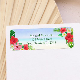 Etiqueta Tropical Floral Beach Wedding Return Address