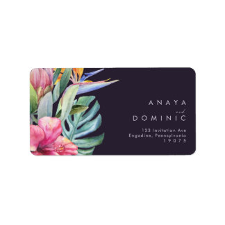 Etiqueta Tropical Floral Colorida | Endereço RSVP Roxo