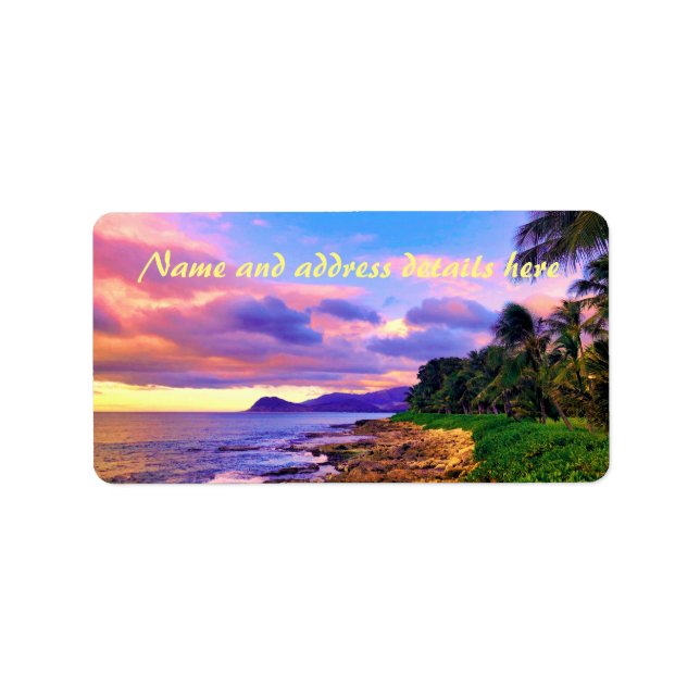 Etiqueta Tropical Hawaii Seashore Sunset (Frente)