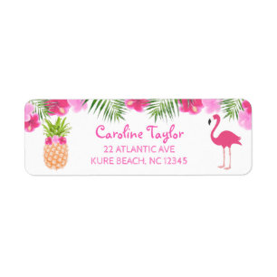 Etiqueta Tropical Luau Floral PIneapple Flamingo Aniversár