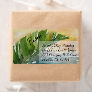 Etiqueta Tropical Palm Leaf Beach Scense Shipping