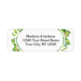 Etiqueta Tropical Palm Leaf Wreath Wedding Endereço de Devo
