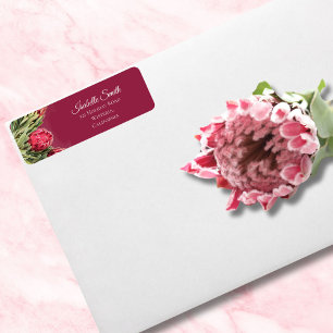 Etiqueta Tropical Pink Protea Floral Wedding Endereço de Re