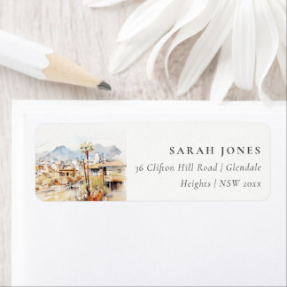 Etiqueta Tucson, Arizona Watercolor Landscape Address