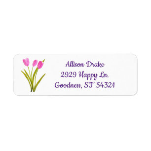 Etiqueta Tulipas Cor-de-Água Rosa Flores Pintura Floral