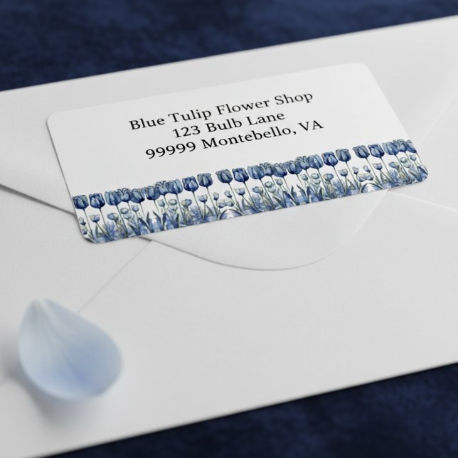 Etiqueta Tulipas no Azul Delft personalizáveis (Criador carregado)