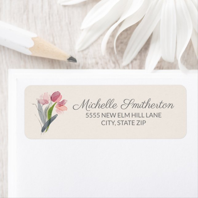 Etiqueta Tulipas Pink Watercolor Cream Rótulo de Letra Eleg (Insitu)