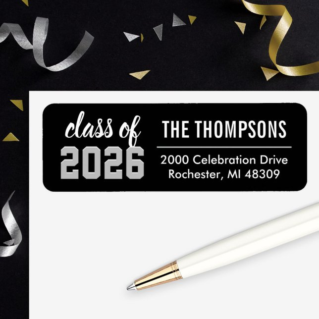 Etiqueta Turma de 2026 Preto Cinza Graduação Endereço de Re (Criador carregado)