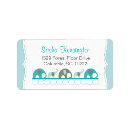 Etiqueta Turquesa Azul e Elefantes Cinzas Chá