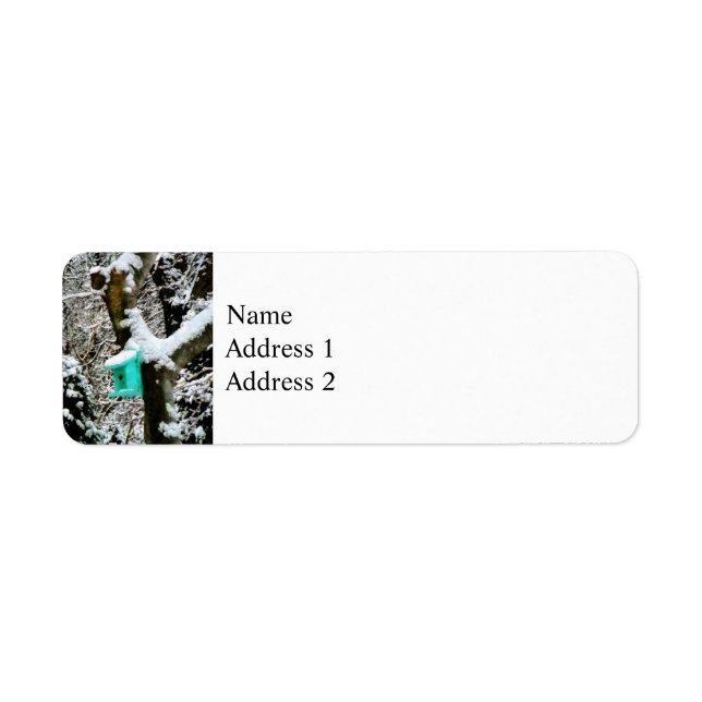 Etiqueta Turquesa Birdhouse no inverno (Frente)