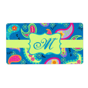 Etiqueta Turquesa Blue Green Modern Paisley Pattern