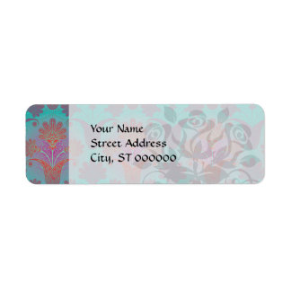 Etiqueta turquesa funky e damasco magenta