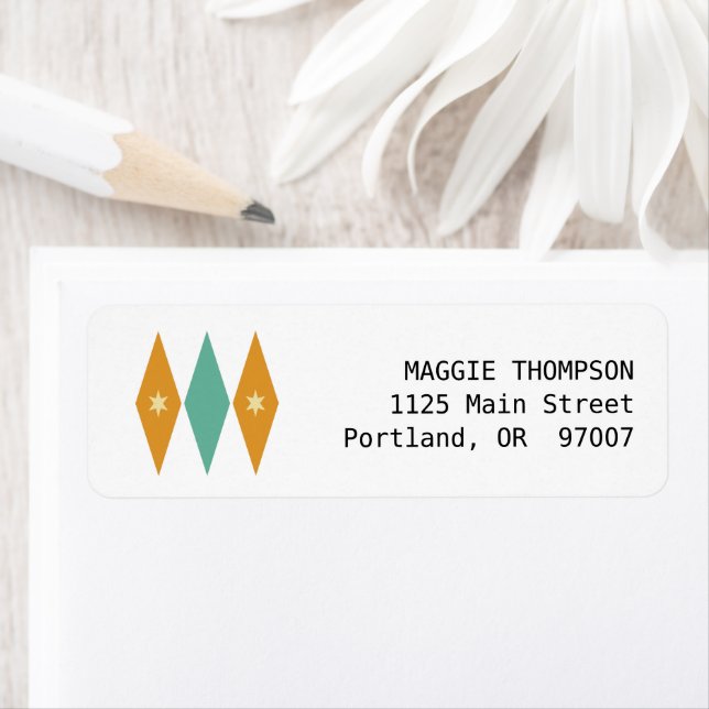 Etiqueta Turquesa Laranja-Creme Estrelas Diamantes Século M (Insitu)