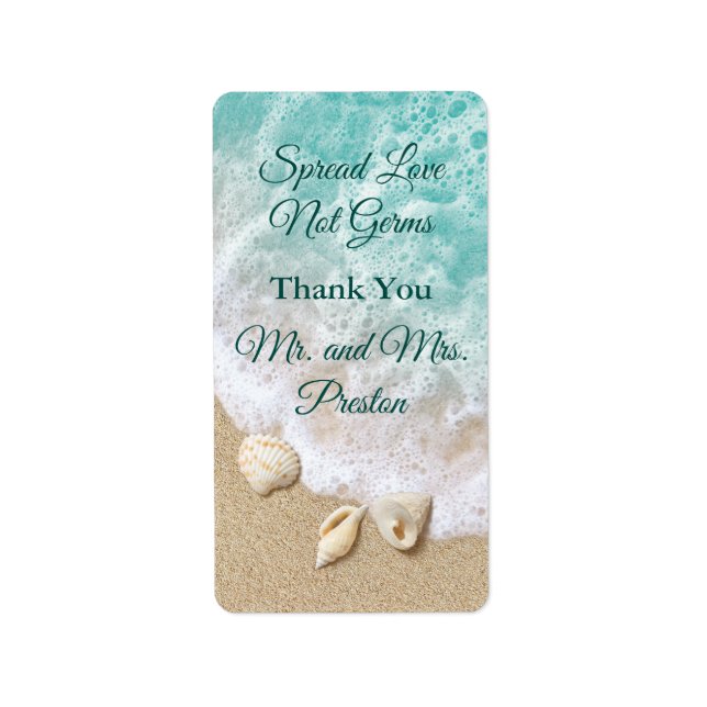 Etiqueta Turquoise Beach Waves Spread Love Hand Sani Tall (Frente)