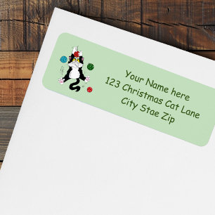 Etiqueta Tuxedo Black White Christmas Cat