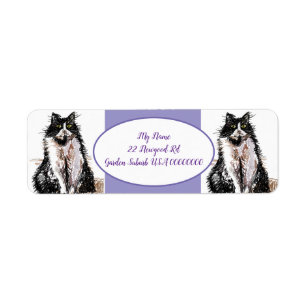 Etiqueta Tuxedo Cat Cats Purple Return Address Labels