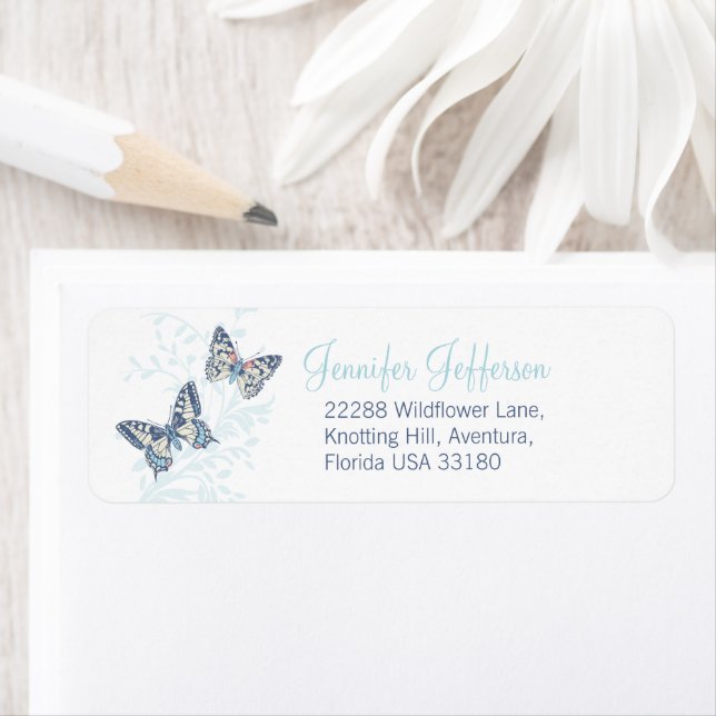 Etiqueta Two butterflies inked blue wedding (Insitu)