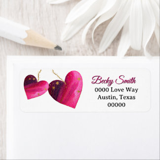 Etiqueta Two Valentines Day Hearts in Pink and Purple