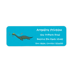 Etiqueta Um belo e feliz cartoon de monstro do mar, plesios