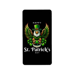 Etiqueta uma águia com chapéu de leprechaun verde