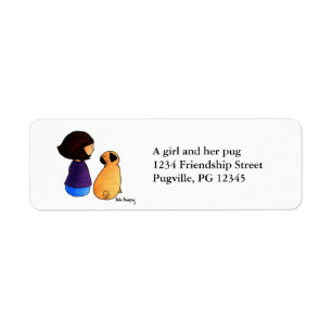 Etiqueta Uma menina e seu Pug (versão triguenha)