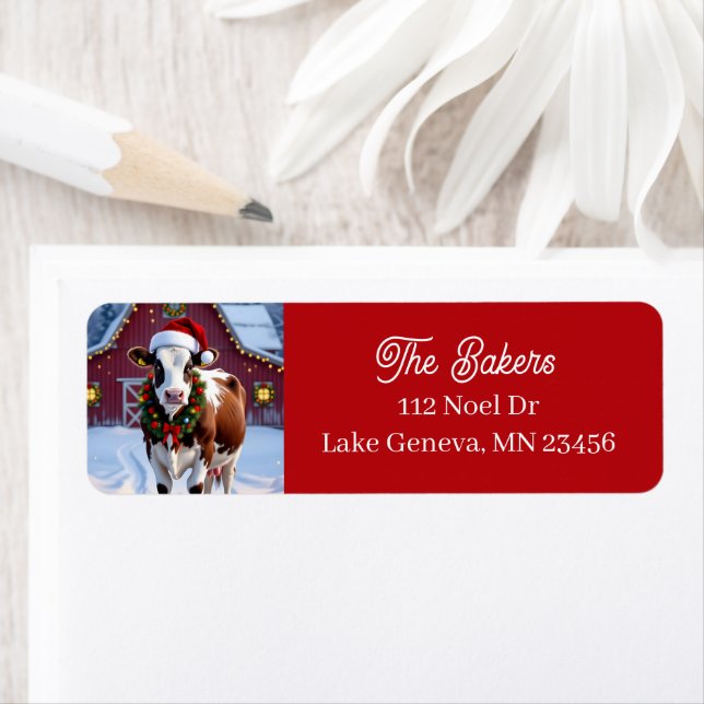 Etiqueta Uma vaca festiva no Natal (Insitu)