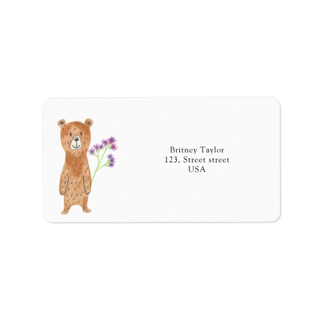 Etiqueta Urso de peluche com flor (Frente)