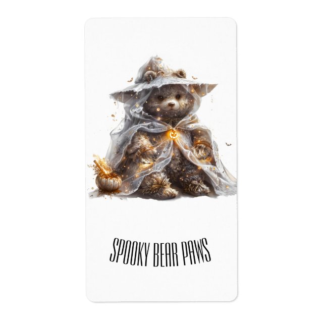 Etiqueta Urso de Pelúcia. Fantasma. TRUQUE OU TRATAMENTO (Frente)