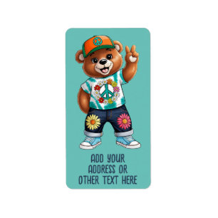 Etiqueta Urso de Teddy com roupa pacífica ocasional 1