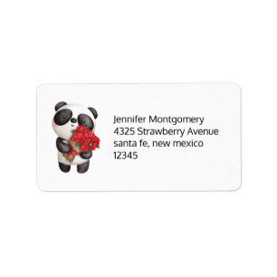 Etiqueta Urso Panda Bonito com Rose Bouquet